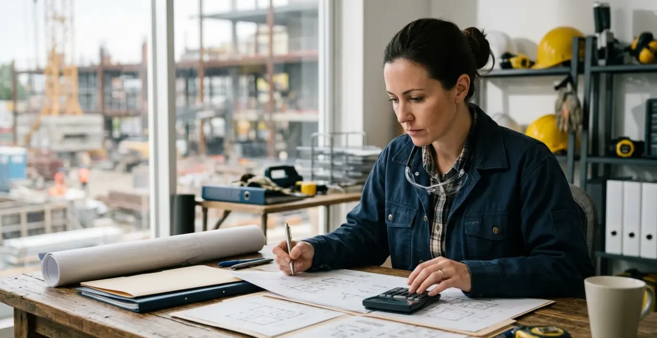 Artisan du bâtiment examinant des documents de TVA dans son bureau