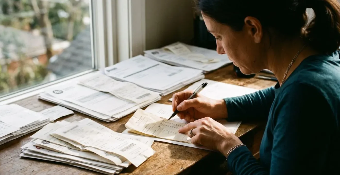 Bureau d'artisan avec documents comptables organisés et classeurs