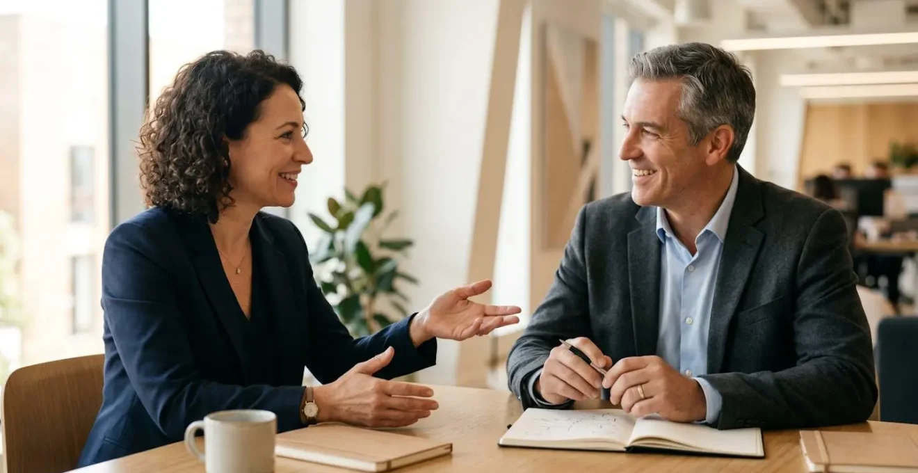 Réunion professionnelle illustrant l'annonce d'une augmentation tarifaire avec empathie