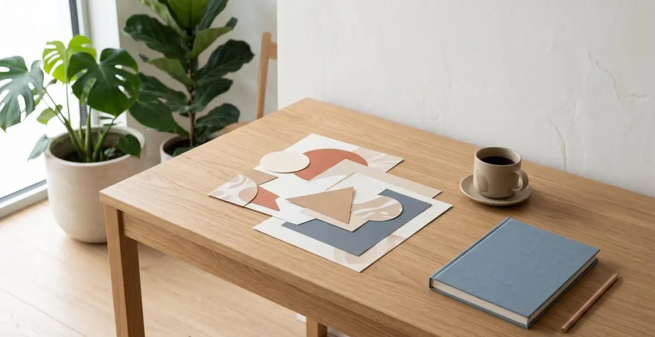 Vue minimaliste d'un bureau avec documents administratifs et café, ambiance de travail sereine