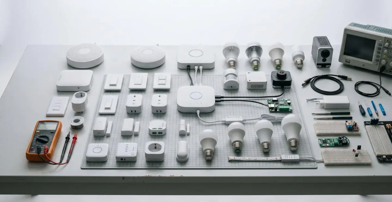 Espace de test domotique professionnel avec multiple équipements connectés