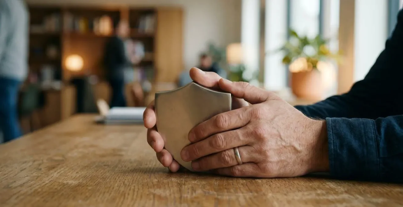 Balance de justice symbolique avec documents professionnels flous en arrière-plan